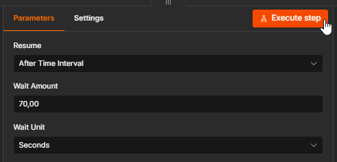 The Wait node configured to pause the workflow for 70 seconds before checking the render status.