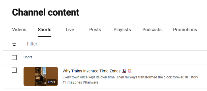 YouTube Studio showing the uploaded faceless Short with its ChatGPT-written title and description.