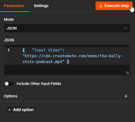 Edit Fields node containing the source video URL for automatic subtitle generation.