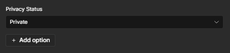Privacy Status option in the n8n YouTube node set to Private for a test upload.