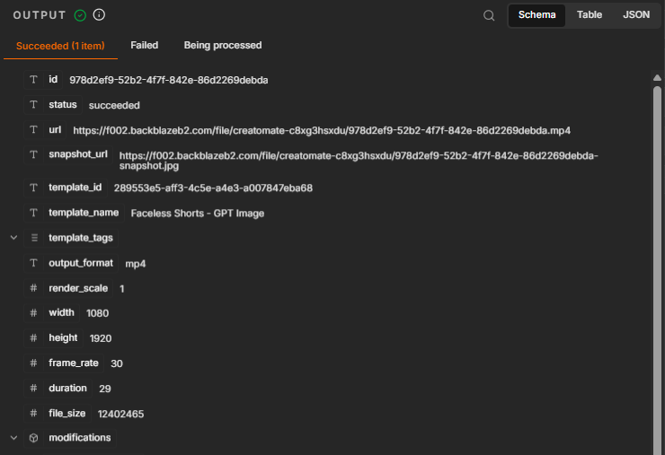 The tested Switch node showing the render routed through the succeeded output.